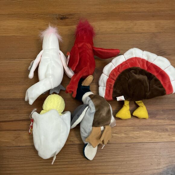 TY Lot Of 5 1990s Retired Bird Beanie Babies Eggbert Jake Mac Kuku Gobbles - Picture 2 of 13